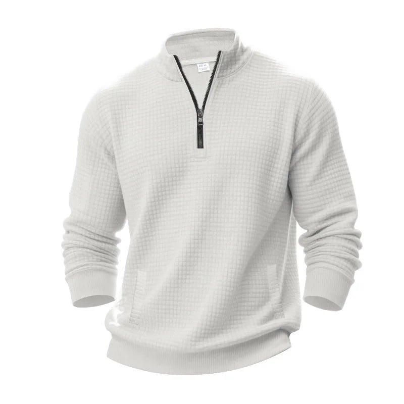 2025 Half-Zip Sweatshirt for Men, Autumn and Winter Jacquard Small Check Stand Collar Casual Pullover Fashion Men's Sweatshirt
