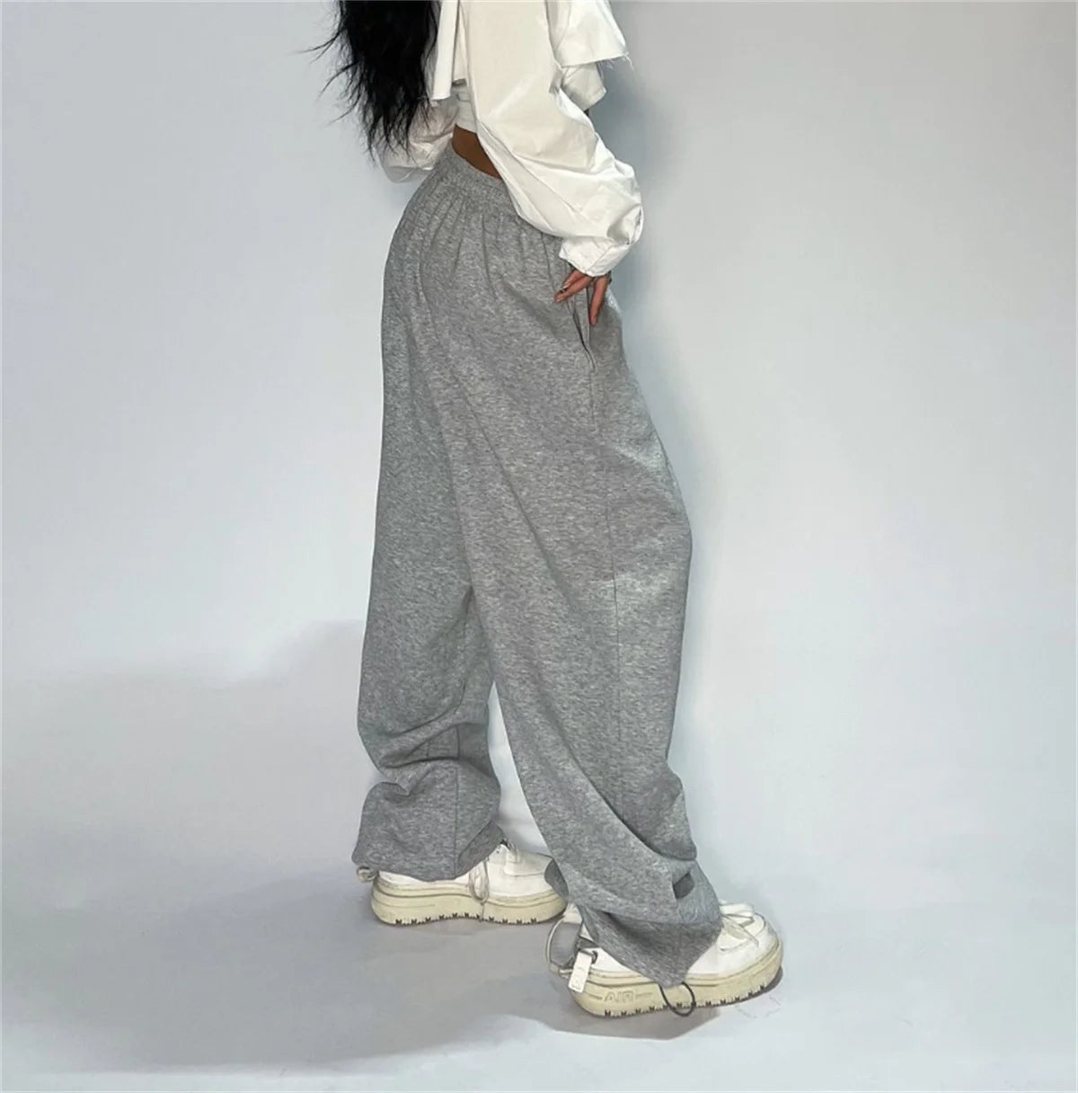 Casual Solid Sweatpants For Women High Waist Lace Up Loose Joggers Pant Classic Baggy Streetwear Female Sport Dance Trouser Y2K
