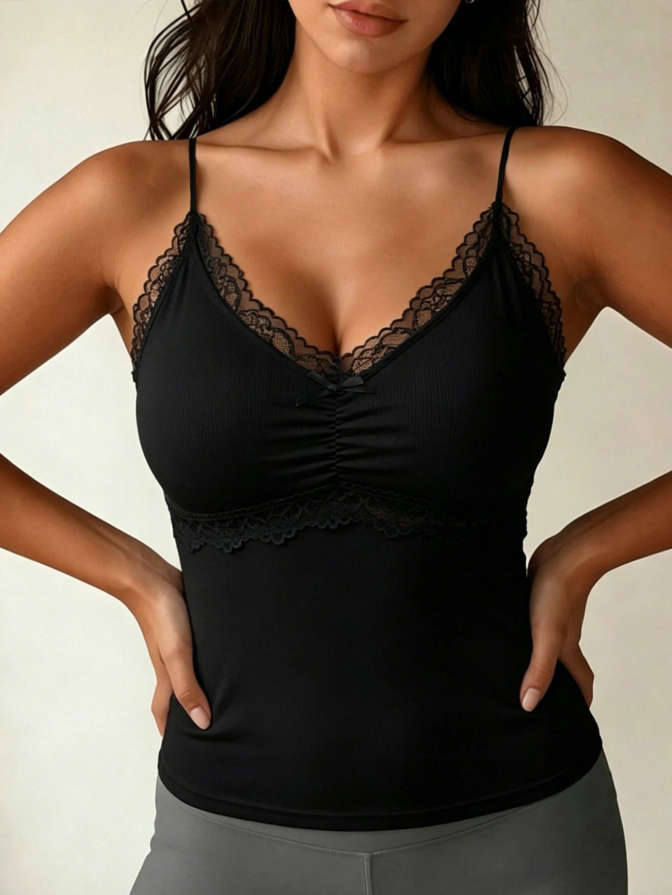 European and American Spice Girls Style Sexy V-Neck Suspender Vest Summer New Product Lace Splicing Solid Color Inner Top Women