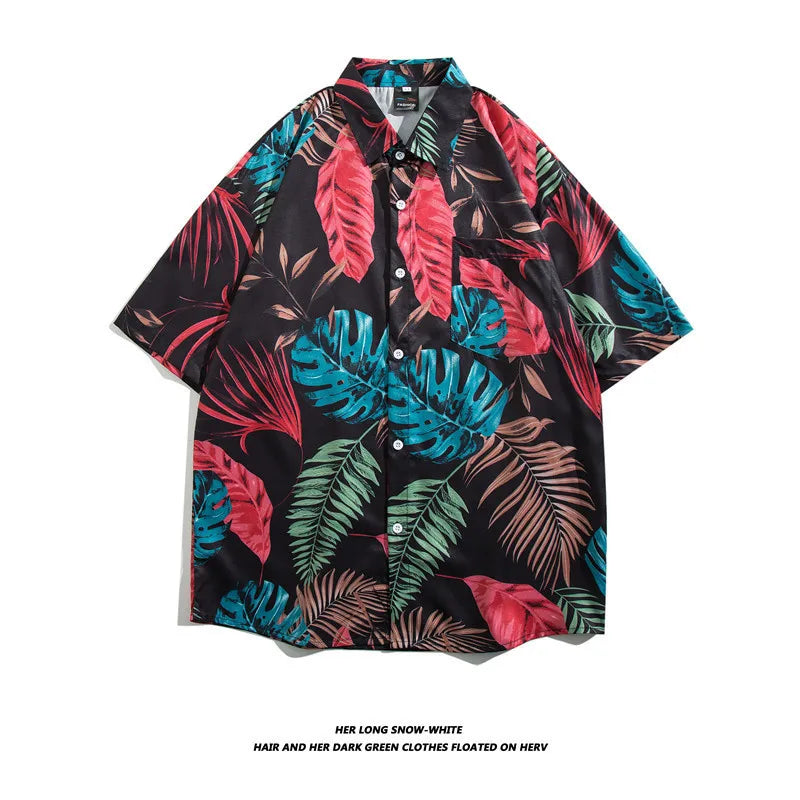 Men's Hawaiian Polyester Summer Short Sleeve Shirt Tropical Leaf 3D Pattern Printing Beach Male Shirts Casual Blouse For Men
