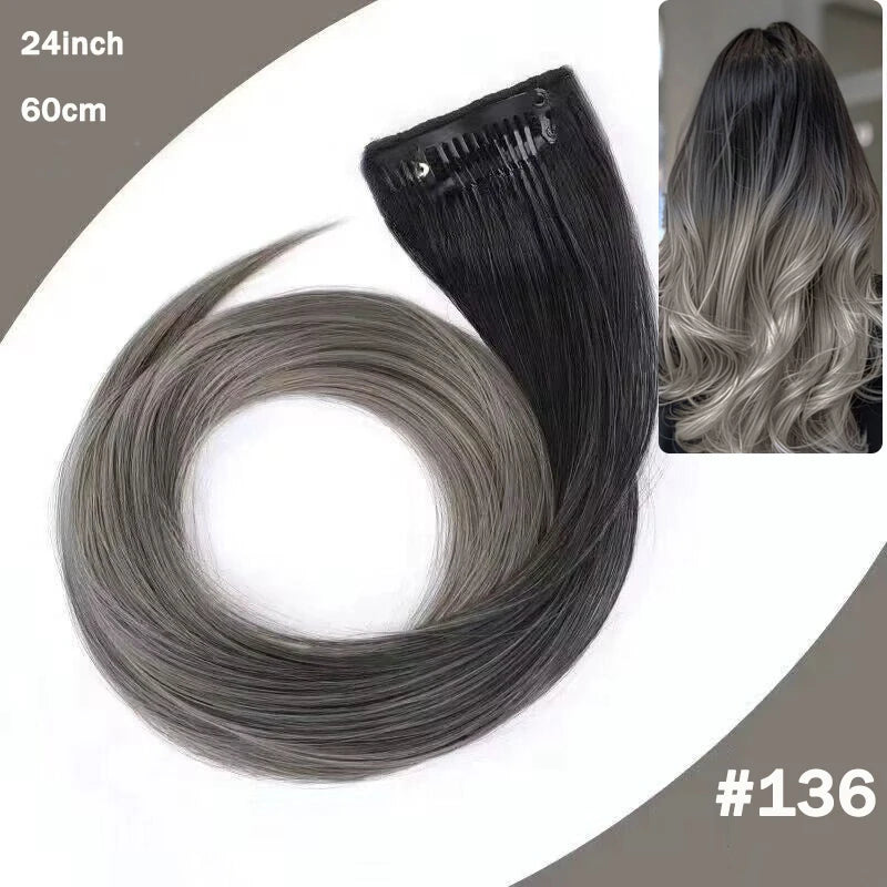 LUPU Hair Clips Hair Extensions Wig Synthetic Long Straight Gradient Color Clip-in Hair piece Hair Clips for Hair for Women Wear