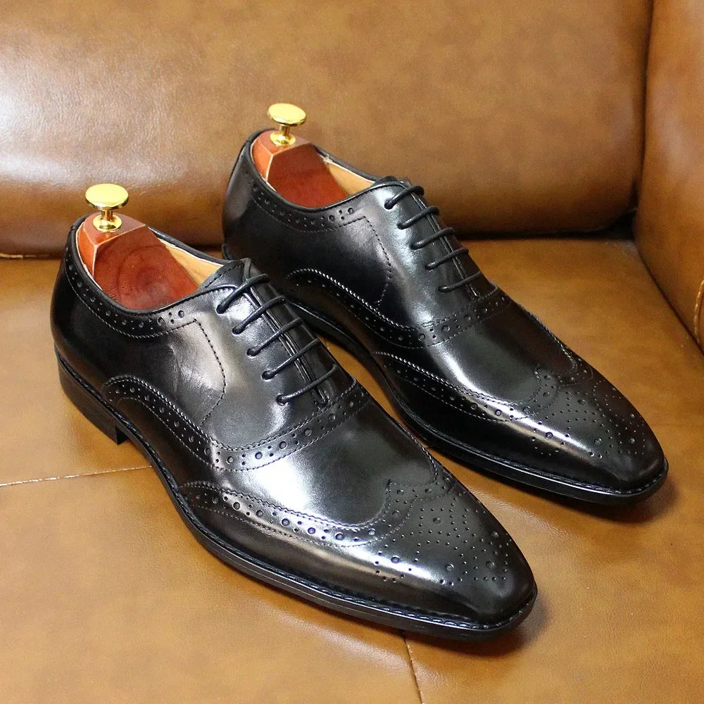 Noble Purple Handmade Mens Brogue Carved Leather Shoes Genuine Leather Men's Dress Shoes Classic Business Formal Shoes for Men