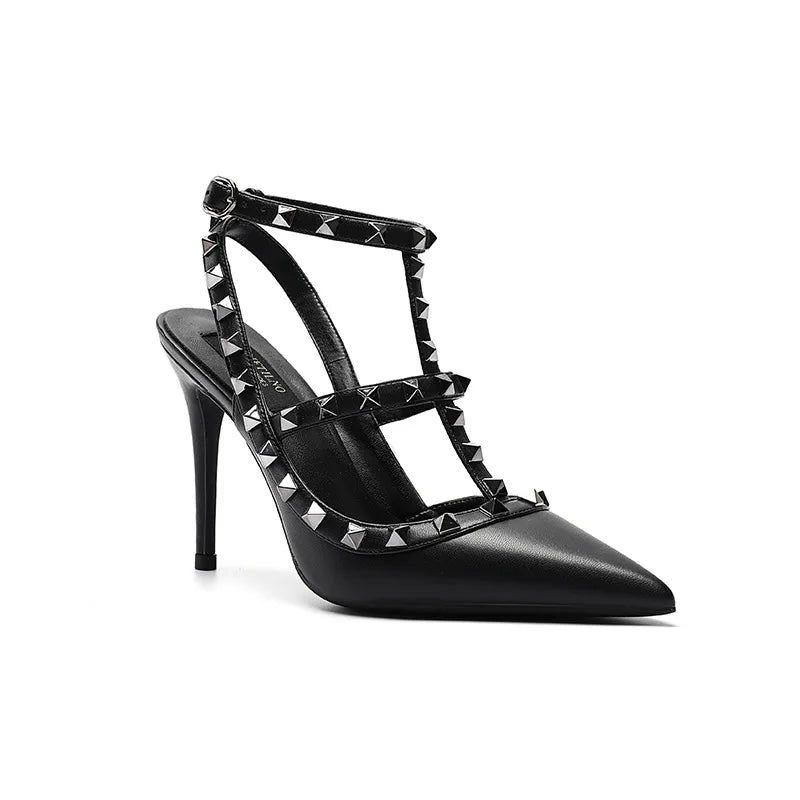 Nude Women's Gladiator sandals Summer 2025 Luxury With Ankle Strap Pointed Toe Fashion Rivet High Heels Party Ladies Shoes Women