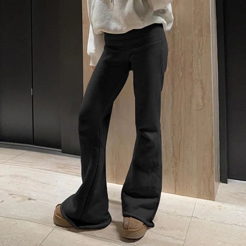 2025 Slim Low Waist Casual Sweatpants For Women Solid Simple Basic Flared Pants Sports Jogging Trousers