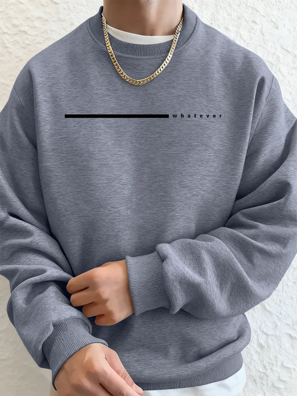 Simple Whatever Letter Printed Men'S Sweatshirt Winter Loose Hoodie Sports Crewneck Fleece Warm Sportswears Basics Men Clothes BAZAARHUBO