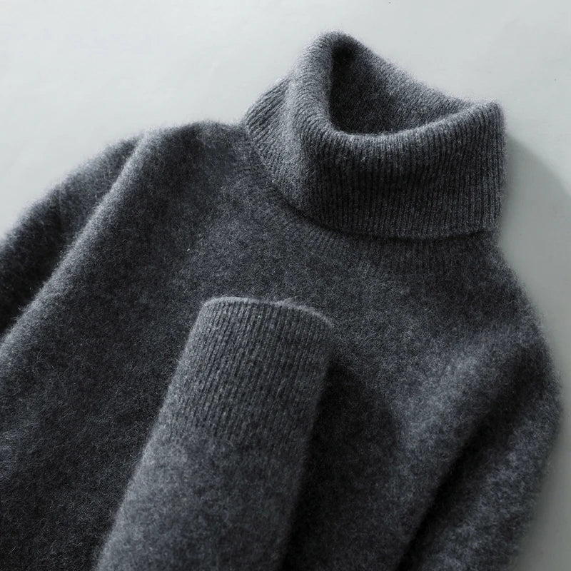 100% wool high neck sweater with pullover for men, autumn and winter warm and full sleeved hot selling new knitted base sweater