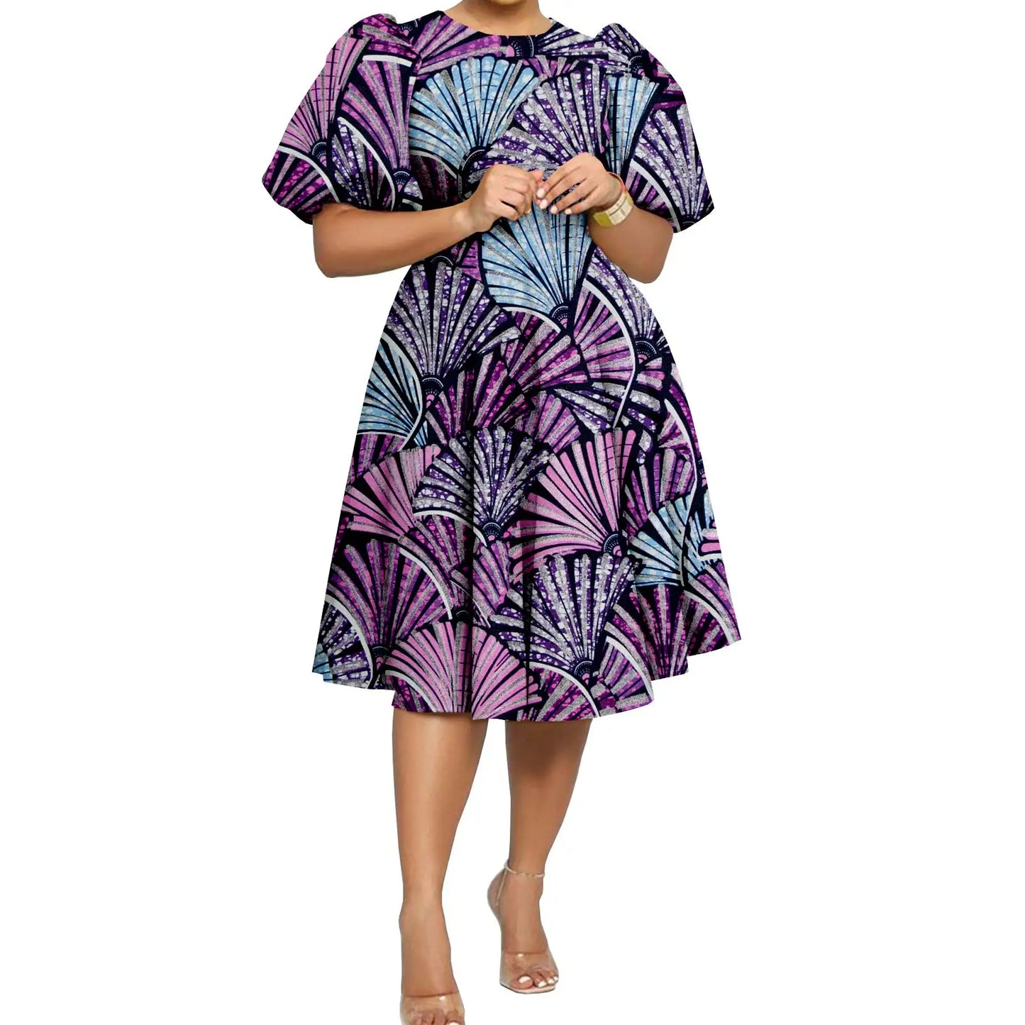 African Clothes for Women Girl Lady Dress Skirt Short Bubble Sleeve Blow the Knee Fashion Causal Bazin Riche Ankara Y2325085