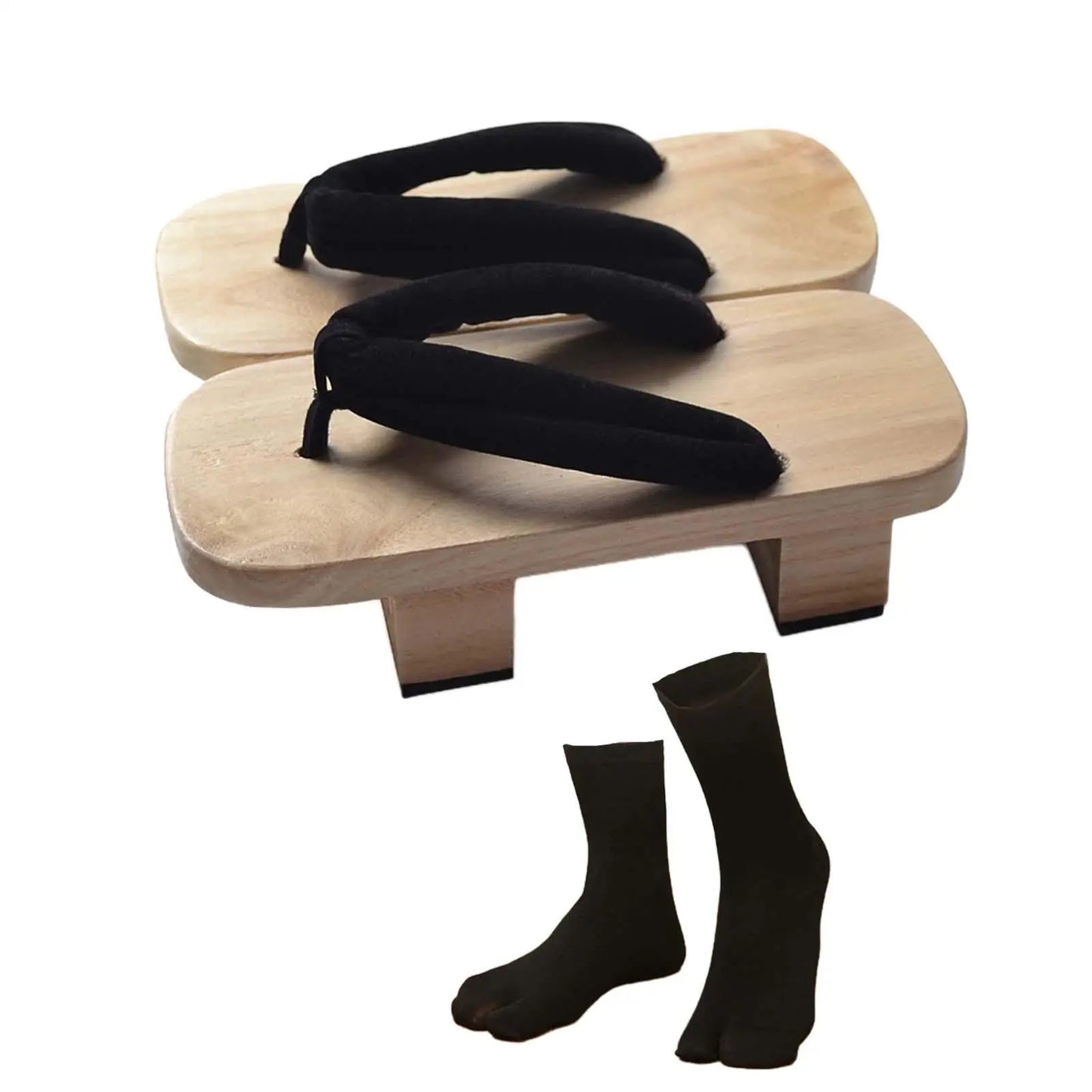Japanese Wooden Clogs Japanese Style Casual Flip Flops Portable with Tabi Socks Slippers Sandals Japan Shoes for Apartment Daily