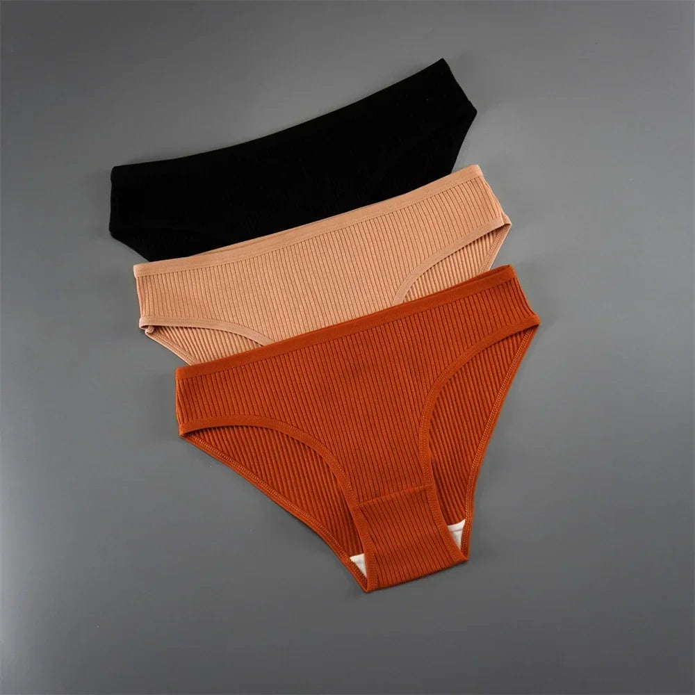 UNWE 3PCS/Pack Ribbed Cotton Seamless Panties for Women Briefs Pack Comfortable Ladies Underwear Sets