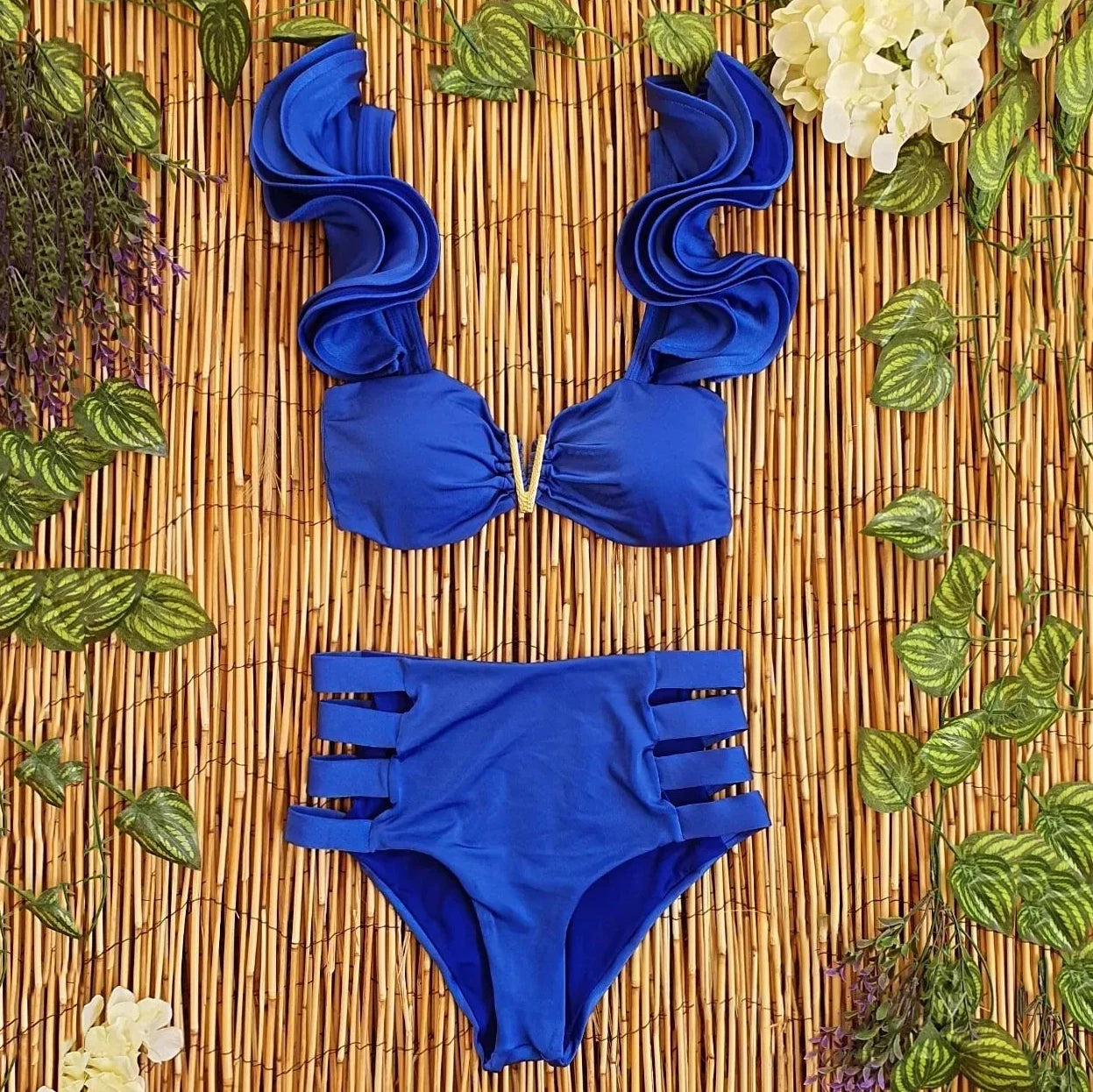 High Waist Ruffled Sexy Bikini Set 2025 Flounce Biquini Swimwear Women Two Pieces Swimsuit Floral Beachwear V-Neck Bathing Suit