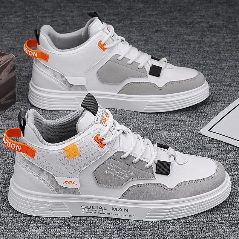 Men's Trend Casual Shoes Leather Shoes White Sneakers Leisure Male Sneakers Non-slip Footwear Men Vulcanized Shoes Size 39-46