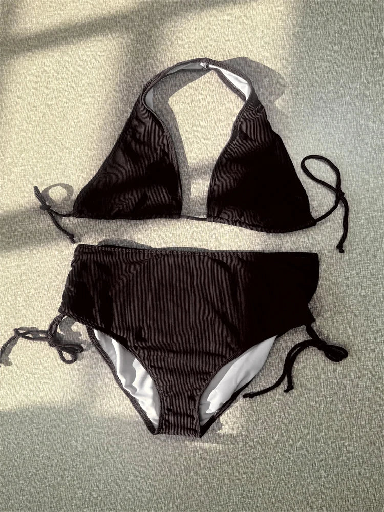 Ladies' swimwear bikini set, two-piece swimsuit with cross-neck ties, ladies' summer beachwear bikini set