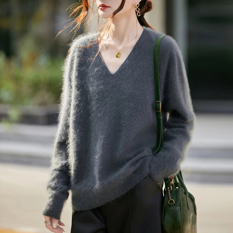 WinvyNee Women Tops Brushed Cashmere Wool Sweaters Winter V Neck Pink Warm Causal Knitted Tops Pullovers Solid Jumpers A1713002A