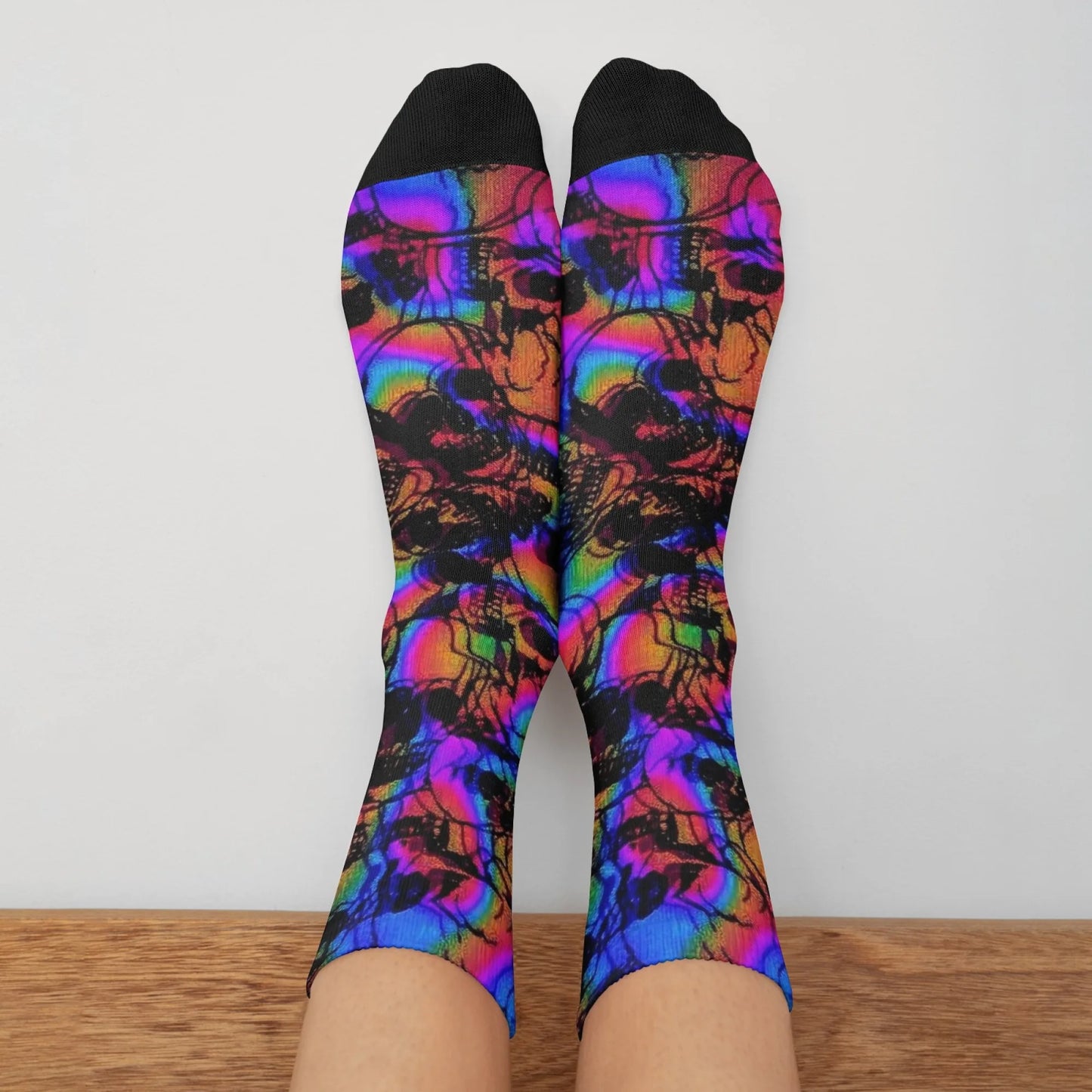Harajuku retro psychedelic colorful dark skull print men's socks novel street trend cyberpunk style casual socks party gift
