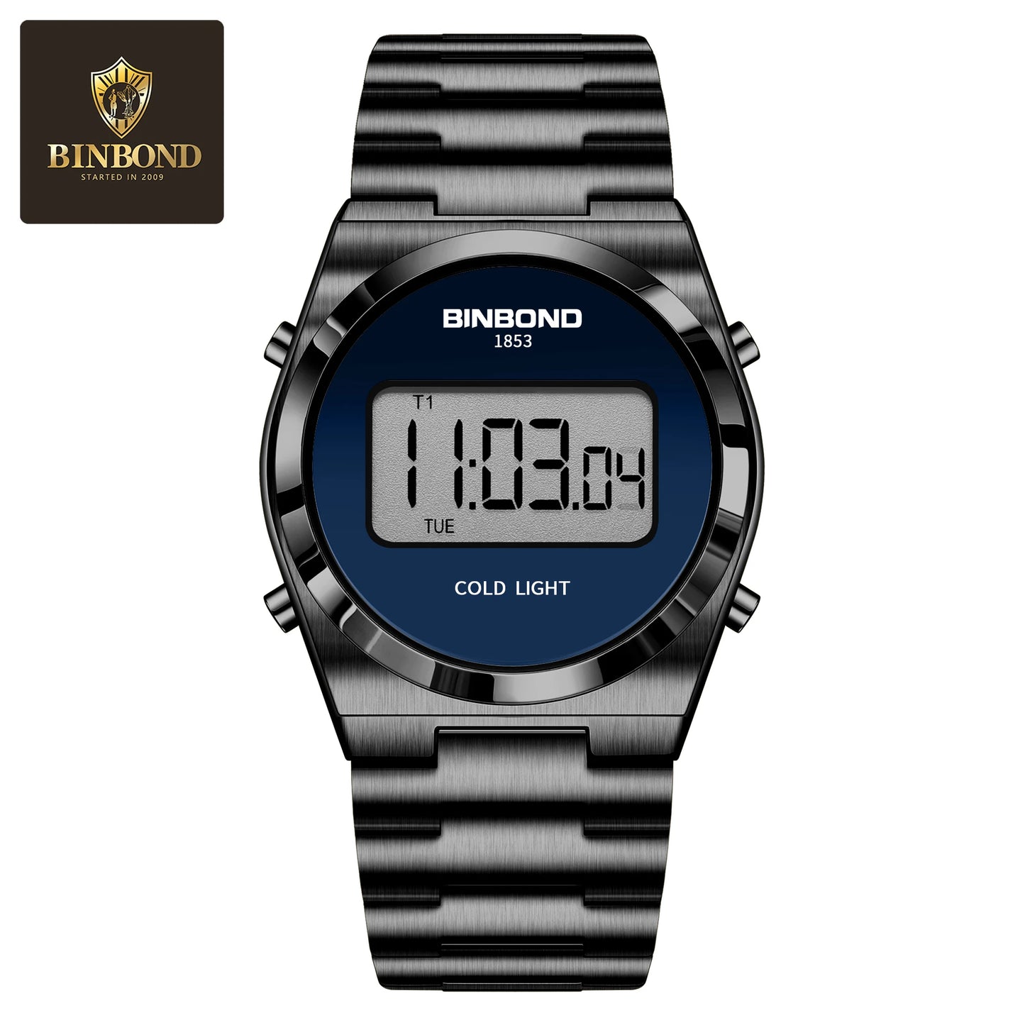 BINBOND New Men Electron Watch Luxury Stainless Steel LED Digital Waterproof Men Wristwatch Luminous Sports Clock Reloj Hombre