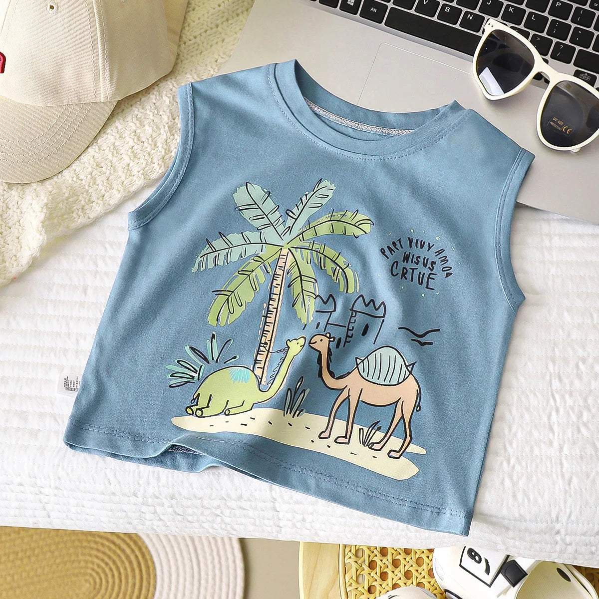 Kids Cartoon Tank Sleeveless Top Children Breathable Cotton T-shirt Vest Summer New Fashion Clothing