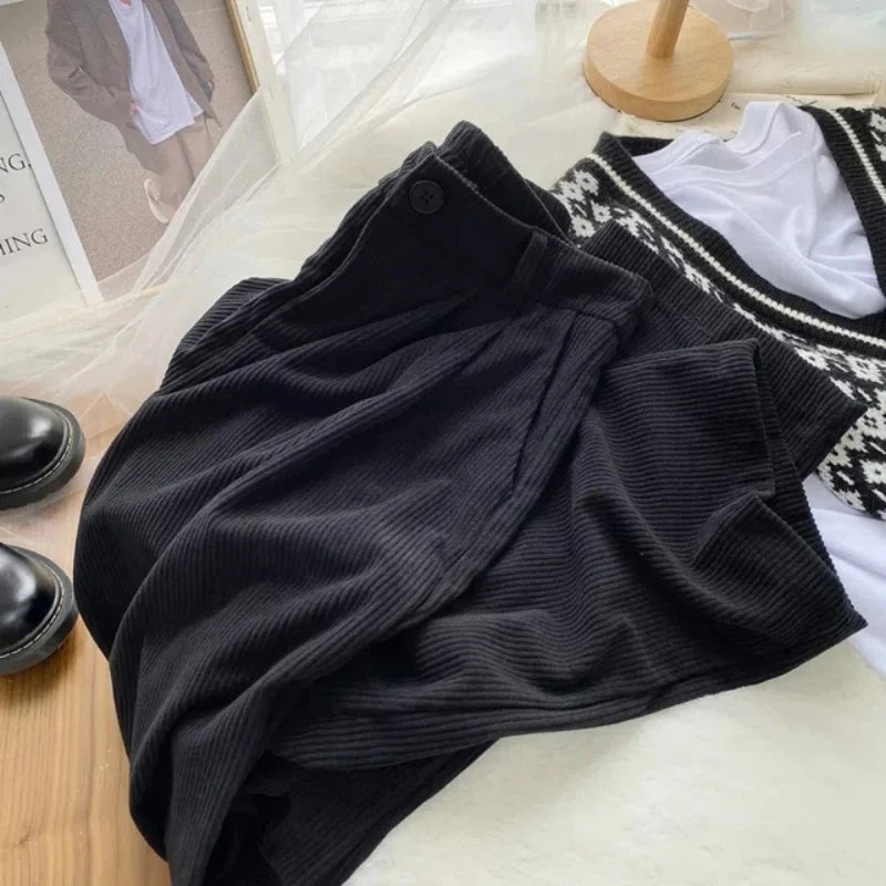 Thin/Thick Winter Lined Wide Leg Pants CasualThicken Warm Baggy Sweatpants Women HighWaist Korean Lamb Fluff Straight Pantalones
