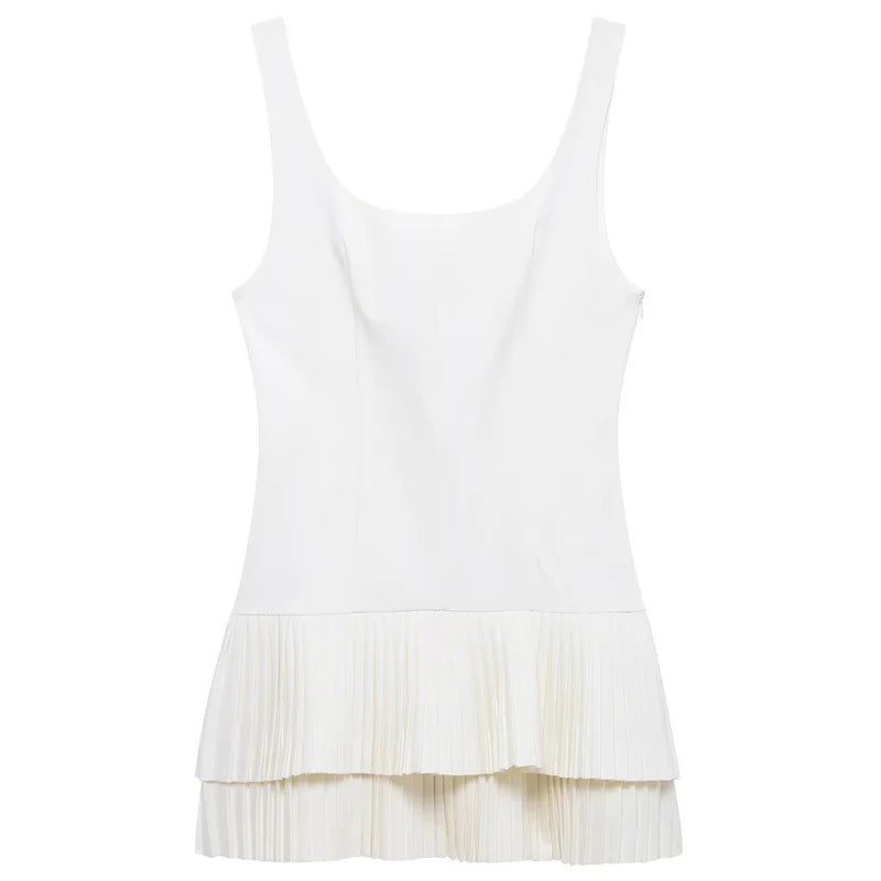 HXAO Pleated Slip Dress Womens Dresses Summer 2025 Sexy Mini White Backless Dress Elegant Party Dresses Solid Short Vestidos 066