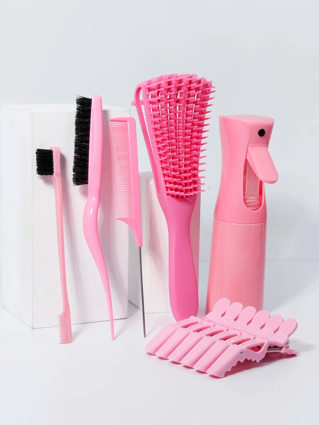 11pcs hair brush set steel needle tail comb hair spray bottle control hair brush 6 fixed hair clips Special for real hair wigs