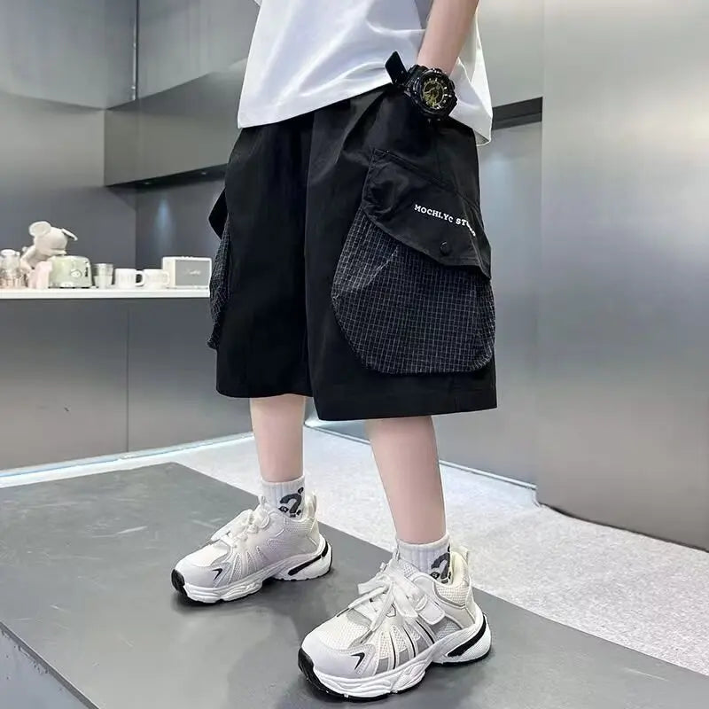 Kids Teenage Casual Baggy Shorts Quick Dry 5 Point Pants Summer Boys Sporty Shorts Pockets Trousers for Kids Clothing