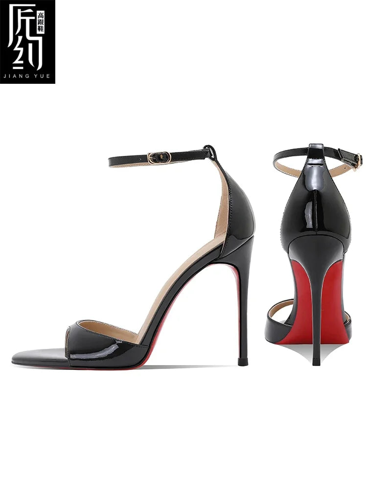 Summer new nude high heels for women, slim heels, stunning princess style, one button sandals with skirt 33-46