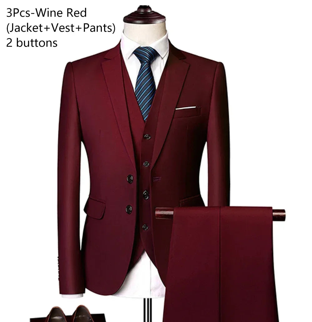 Elegant Suits For Men Wedding 3 Pieces 2 Set Fashion Classic Full Jackets Vest Pants Blazers Outfit 2024 Formal Costume