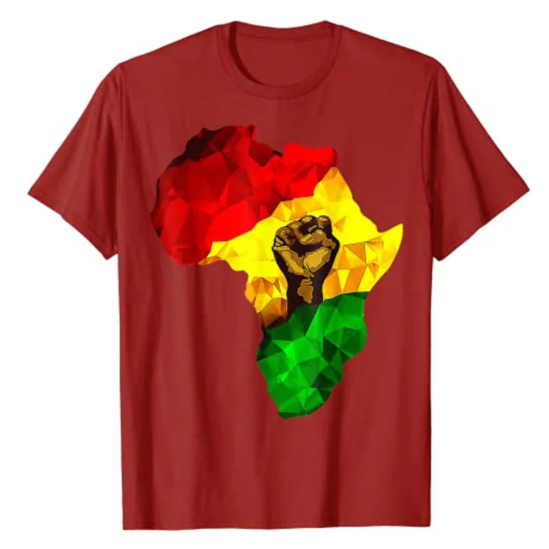 Africa Map Rising Hand Juneteenth African Pride Freedom Day T-Shirt Black History Apparel Streetwear Black-proud Graphic Tee Top