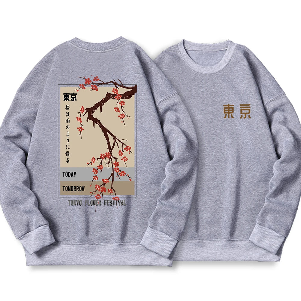 Today Tomorrow Tokyo Flower Festival Women's Hoodie Loose Hoodie Autumn Round Neck Sweatshirt Loose Casual Hoodie Graphic Y2k