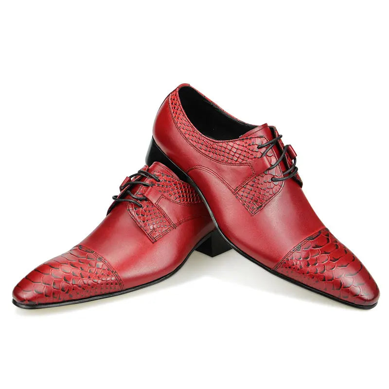 Luxury Wedding Red Shoes For Men Lace Up Fashion Derby Shoes Formal Business Office Genuine Leather Pointed Toe Dress Man Shoe