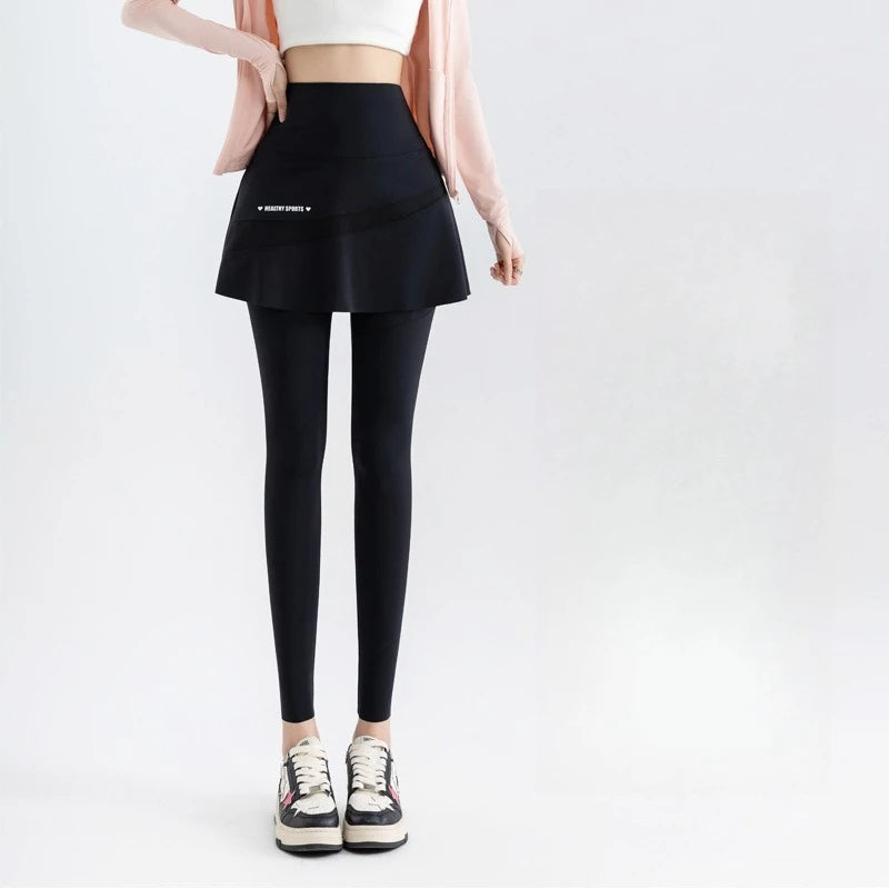 Fake Two Short Skirt Pants with Summer Pockets Crotch Half Skirt for Women High Waisted Oversized Quick Drying Sports Yoga Pants
