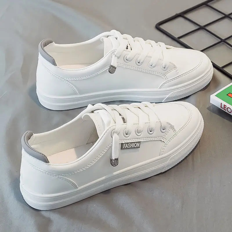 Outdoor Walking Trainers Women Running Shoes Summer Fashion White PU Leather Lace-Up Breathable Jogging Casual Sneakers De Mujer