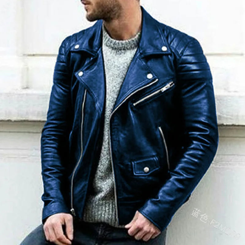 Men PU Leather Coat Teen Stand Collar Punk Male Motorcycle Leather Jackets Faux Leather Zipper Handsome Coats Jackets