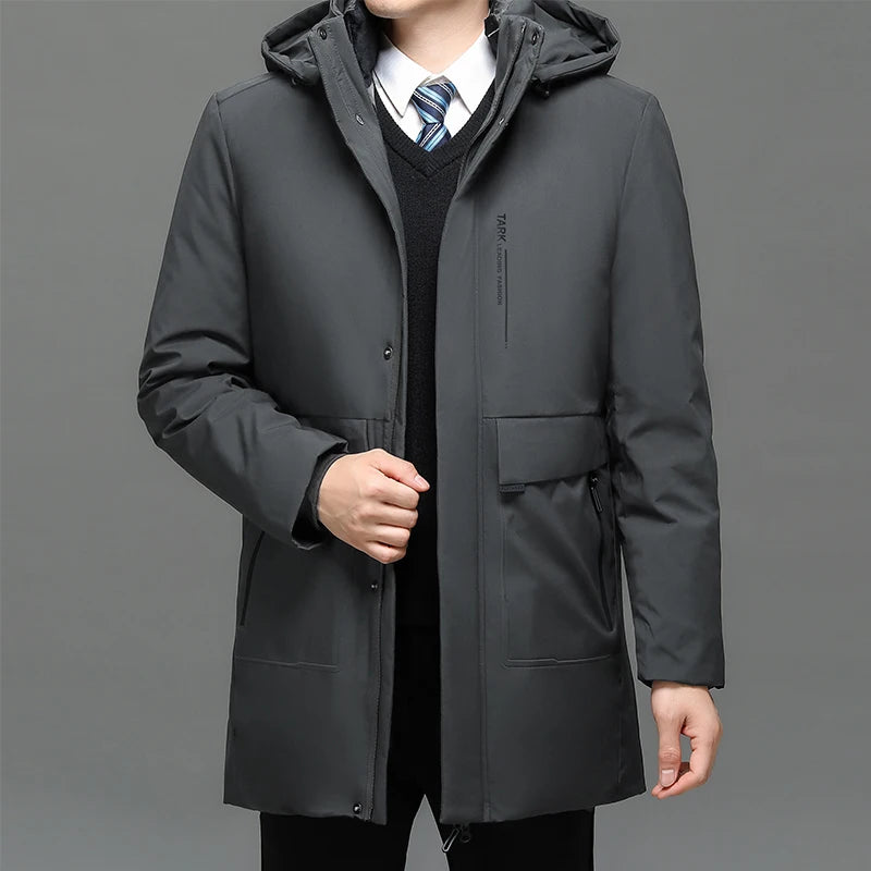 Business Men Thick Winter Big Hood Collar Warm Parka Waterproof Windproof NEW -40 Degrees Top Quality White Duck Down Jacket Men
