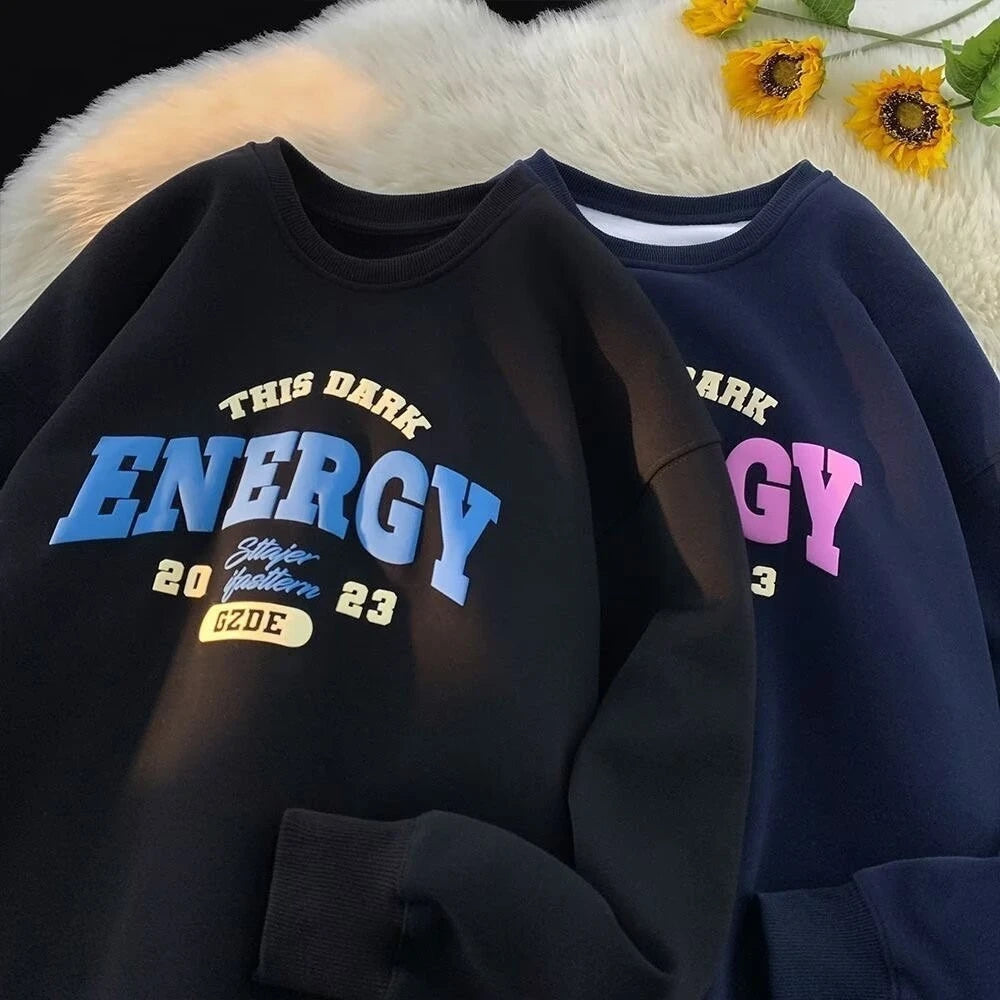 【M-8XL Sweatshirts】Men Oversized Sweatshirt Fashion Loose American Minimalist Alphabet Print Long Sleeve Couple Clothes