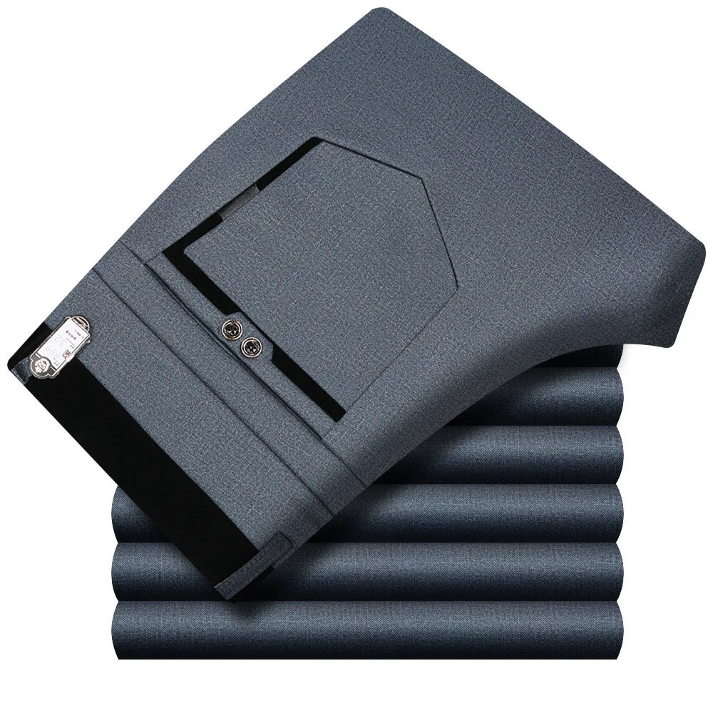 Spring Summer Suit Trousers For Men Straight flat linen Black Suit Pants Men Business Formal Dress Pants Men Big Size 29-40