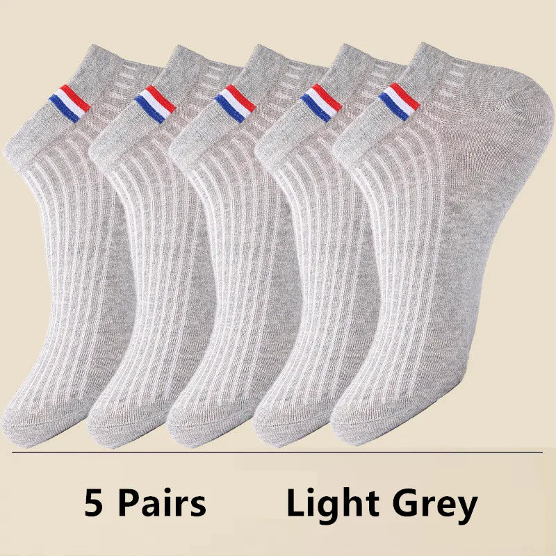 5 Pairs Thin Boat Socks Summer Blending Plain Color Mens Casual Breathable Sweat Absorbing Calibration