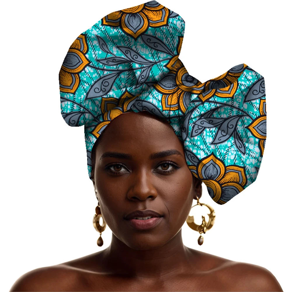 African Turbans for Women Head Wax Print Cotton Fashion Headband Multicolor Printed Head Scarf Traditional Head Ornament Wyb431