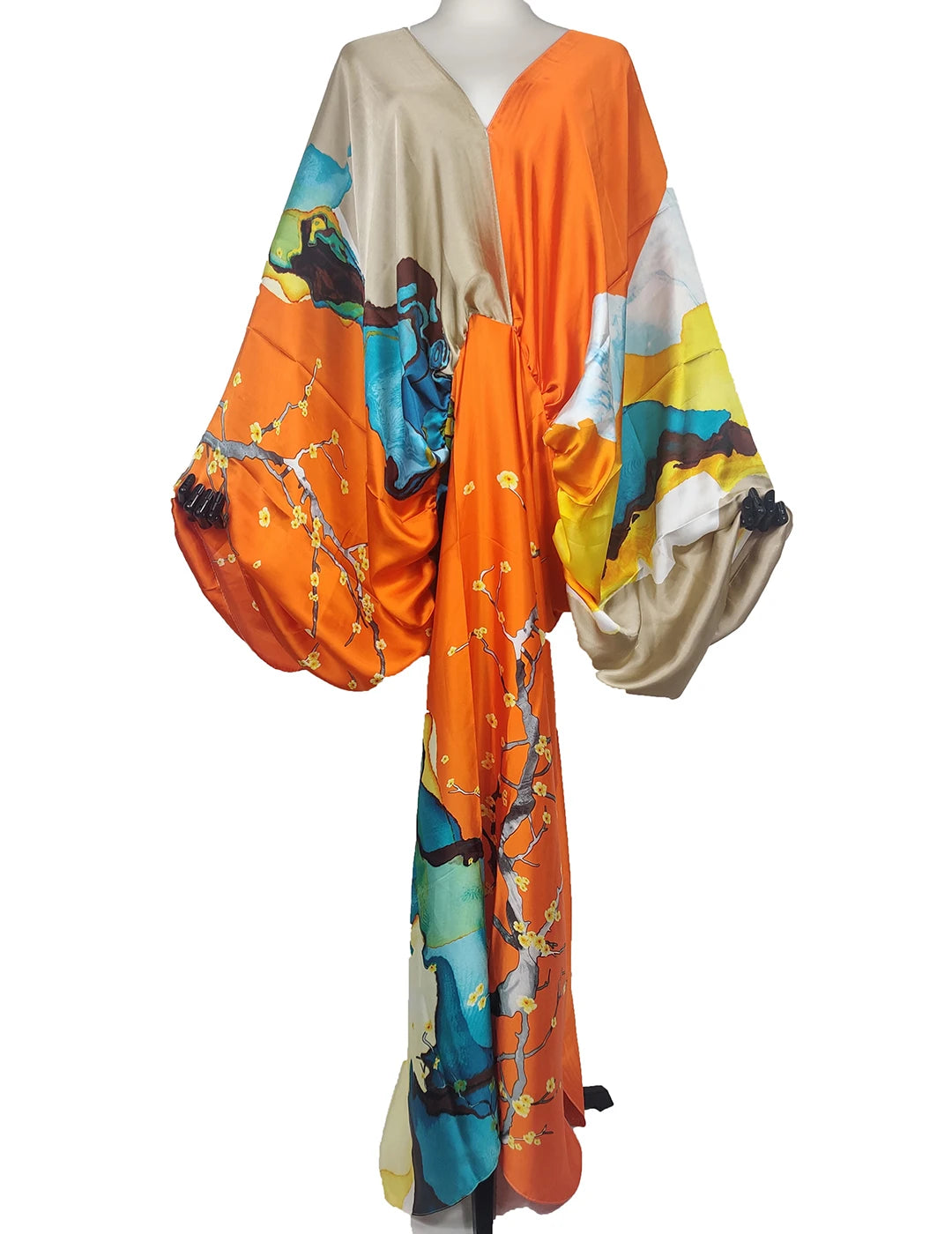 African Dresses For Women Bohomian Summer Beach Party V-Neck Dress Europe Fashion Silk Printed Batwing Sleeve Boubou