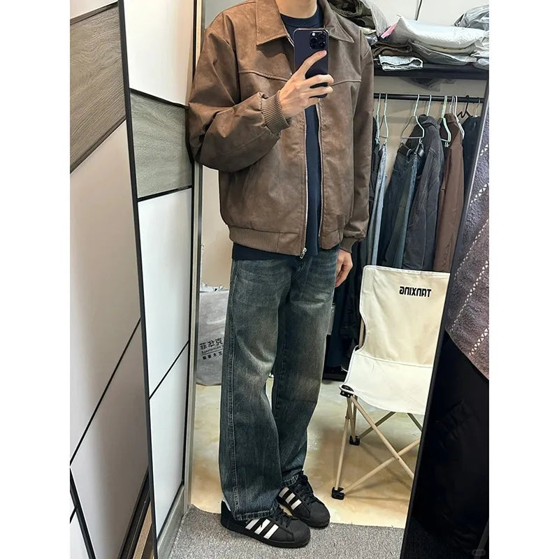 Spring Autumn New Style Simple Trendy Brand Jacket Men's Loose Casual American Retro Trendy Versatile Tops Jackets