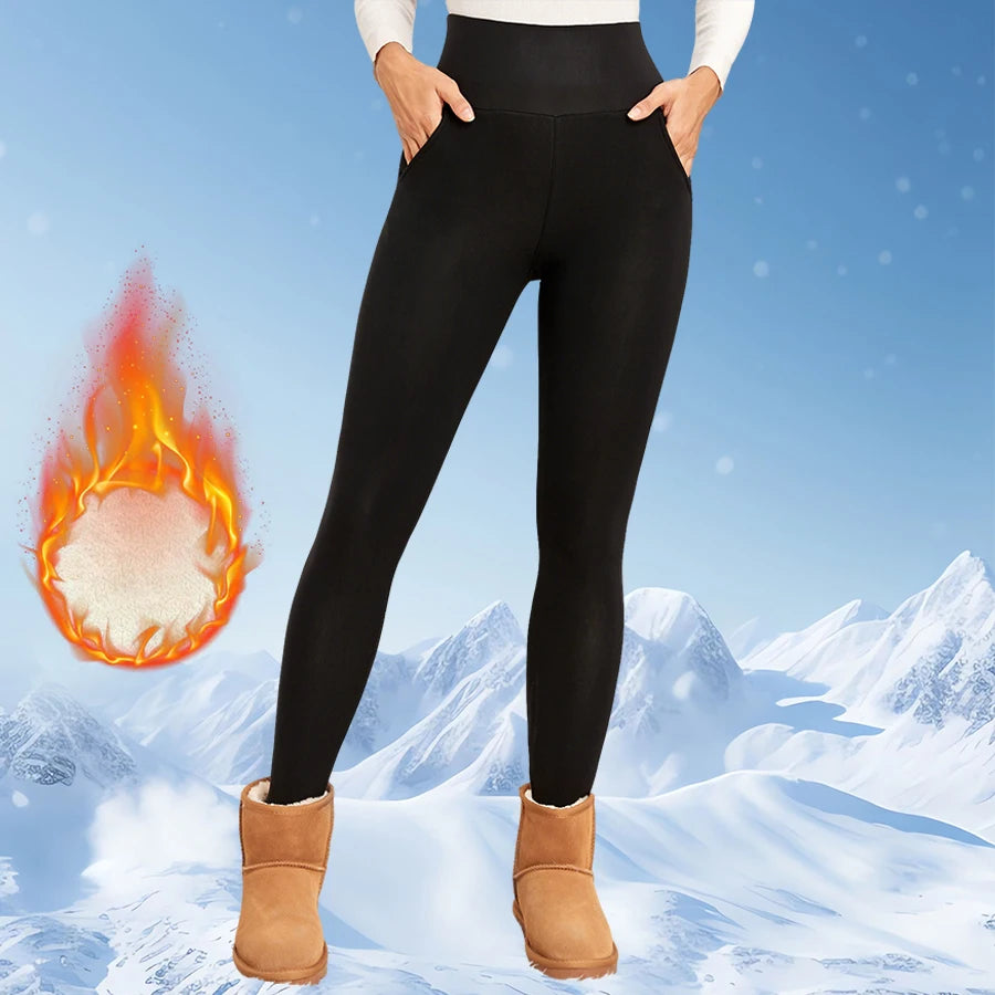 Fleece Women Leggings by Bazaarhubo, black high-waisted thermal tights for winter warmth
