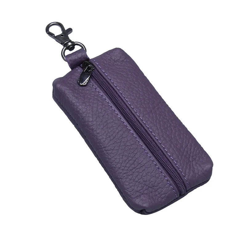 Soft Genuine Cow Leather Housekeeper Small Round Columnar Key Holder Car Key Wallet Coin Pouch Purse key bag