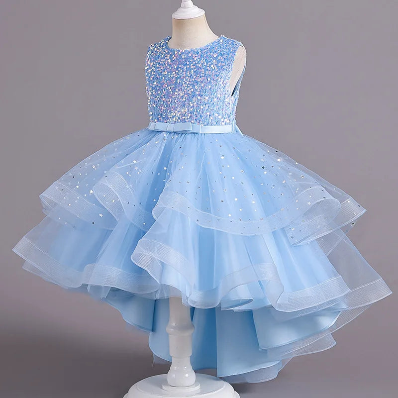 Flower Girls Princess Sequins Baby Wedding Christmas Party Trailing Dress Teenager Children Kids Elegant Vestidos for 3-15Years