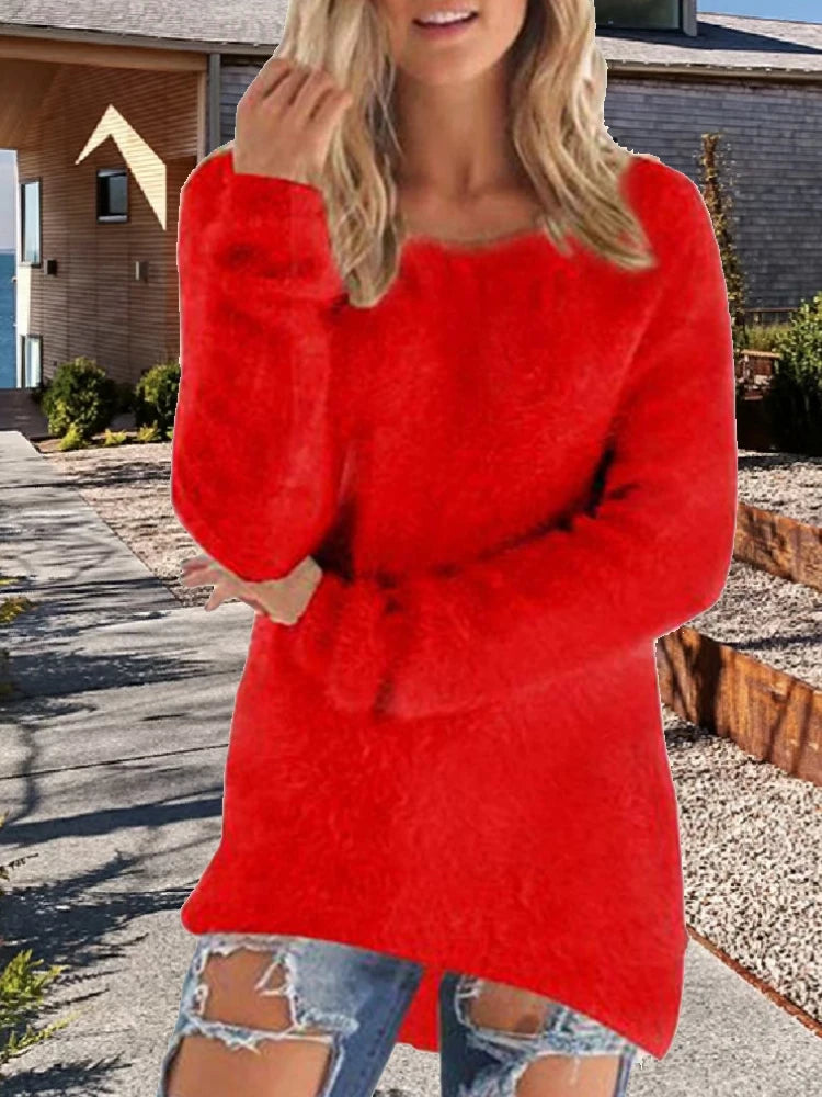 Women Loose Knitted Sweater O Neck Oversize Pullover Casual Long Sweater
