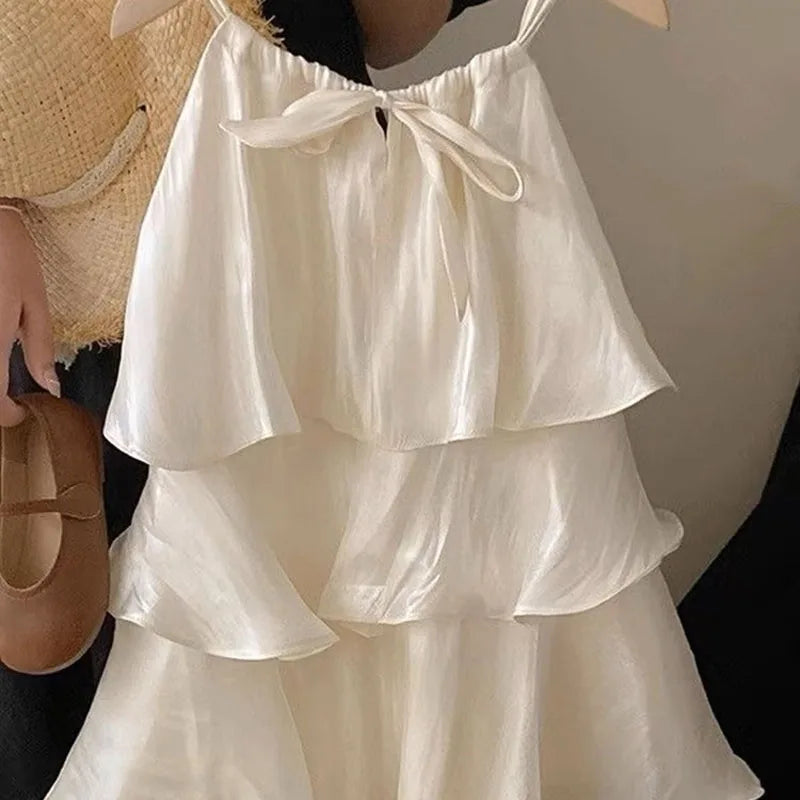 Summer New Style Baby Girls Sweet Dress Korean Fashion Children's Clothing Kids Girls Ruffled Edge Small Fresh Suspender Dress