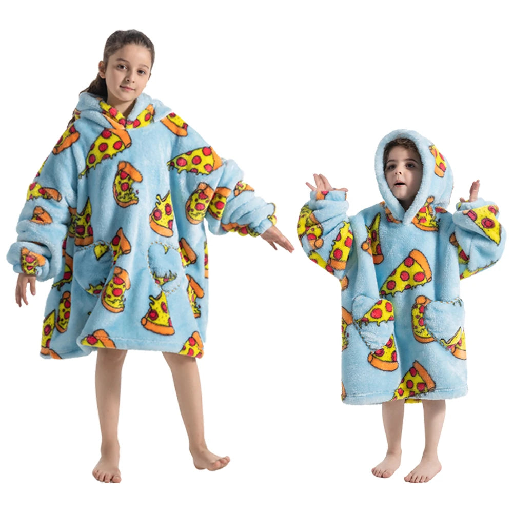 Girls Winter Clothes Flannel Thick Hoodies Super Warm Children's Sweaters Kids Hooded Loose Clothing Homewear Wearable Blankets