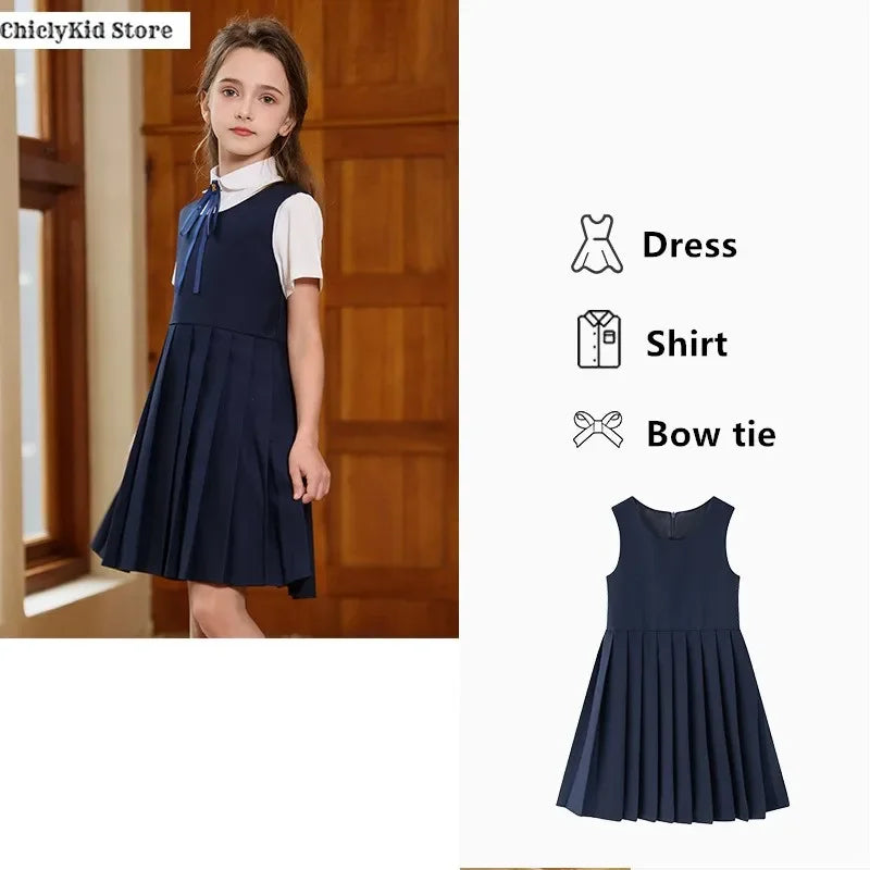 Boys Shirt Shorts Girls Pleated Preppy Dress Outfits Kids Japan Korean Clothes Set Child Students Summer British School Uniforms