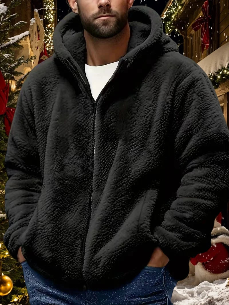 Men's Zipper Jacket Solid Color Zipper Hat Casual Autumn Winter Clothing