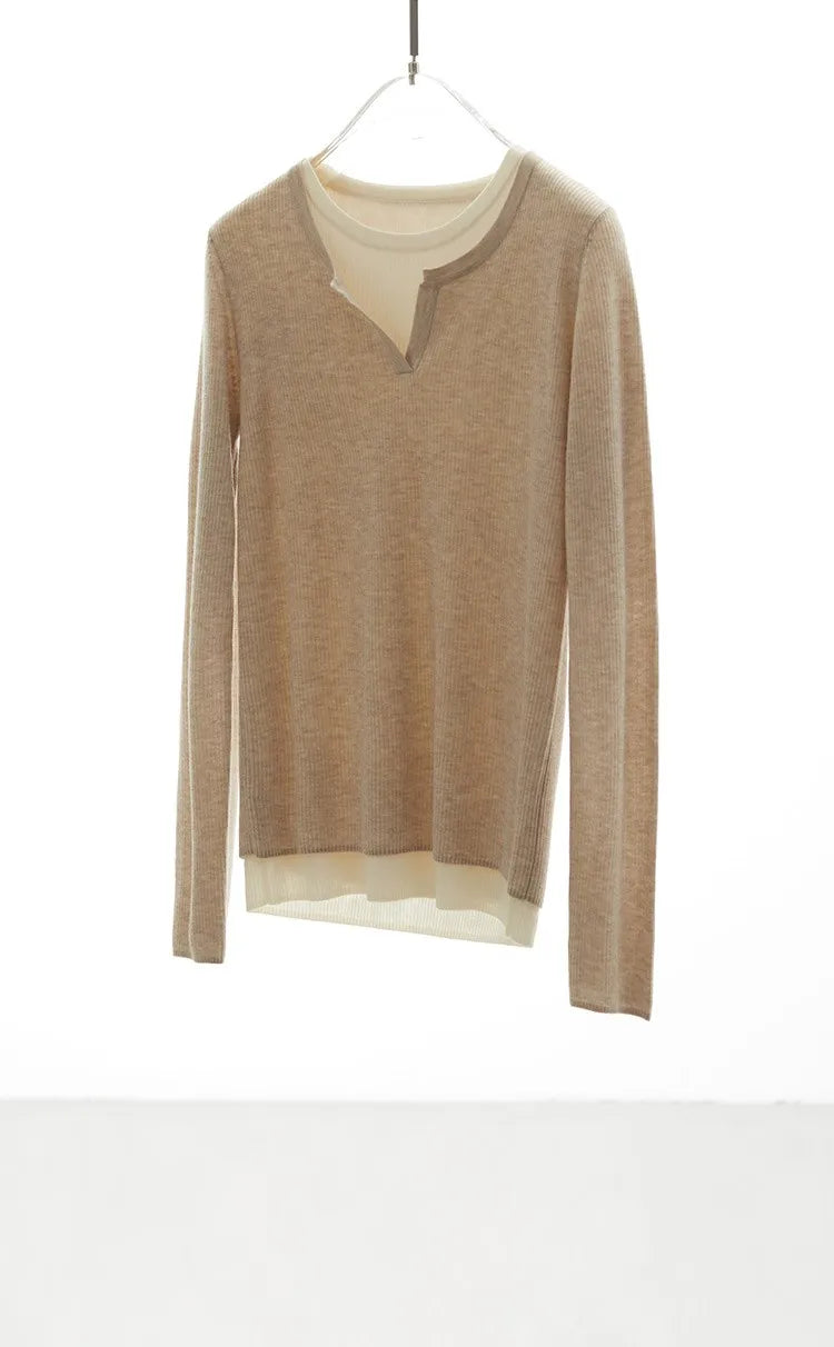Super Comfortable to Wear~ 2025 Autumn and Winter New Style Faux Two-Piece Knit Sweater for Women, High-End Wool Sweater Top