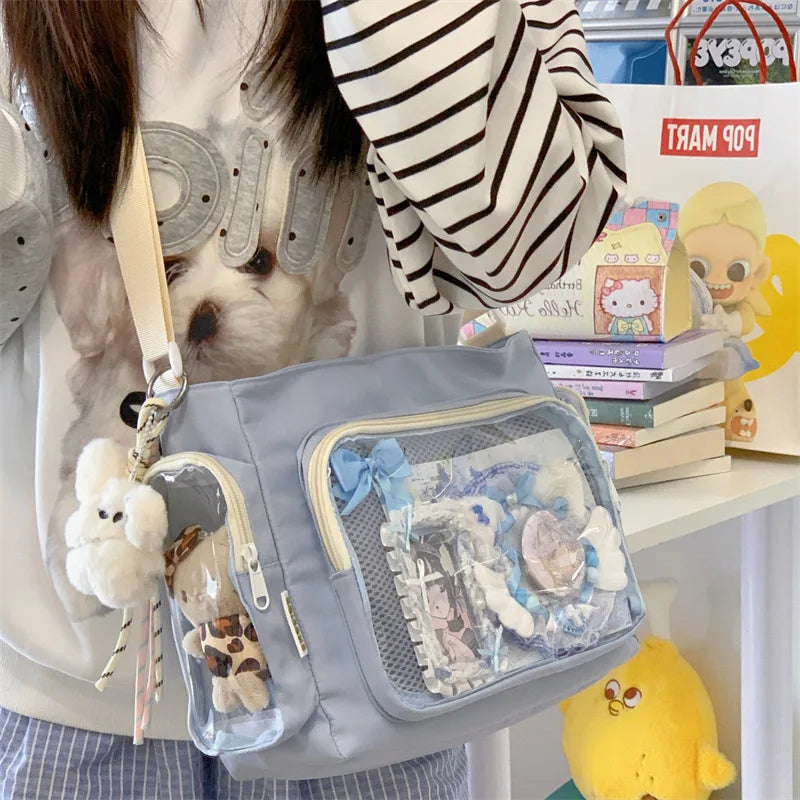 Trendy Transparent Simple Crossbody Bag for Girls Large Capacity School Shoulder Bag Comfortable and Versatile Texture Ita Bag