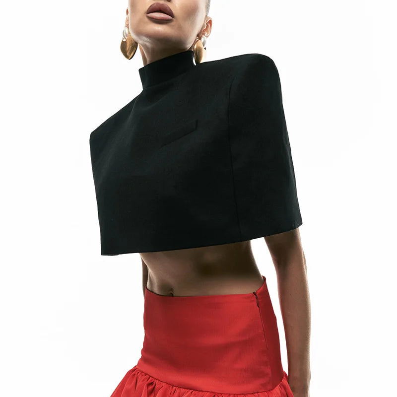 Elegant Stand Collar Women's Cape Skirts Suit Pocket Crop Tops Pleated Mini Skirt Lady Set 2026 Summer Autumn Female Outfits